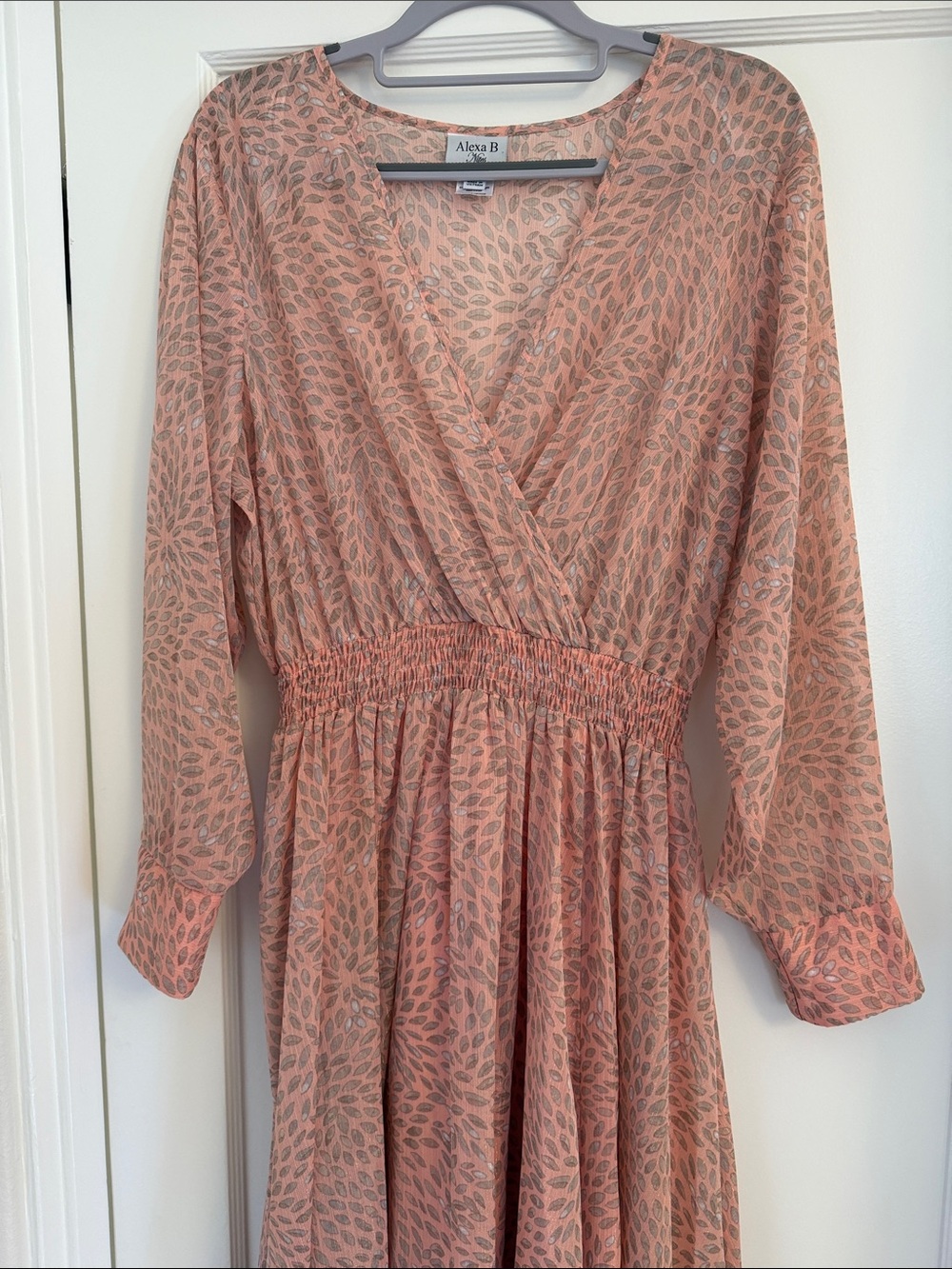 Alexis B Nites Pink Floral Leaf Flowy Bohemian Maxi Dress